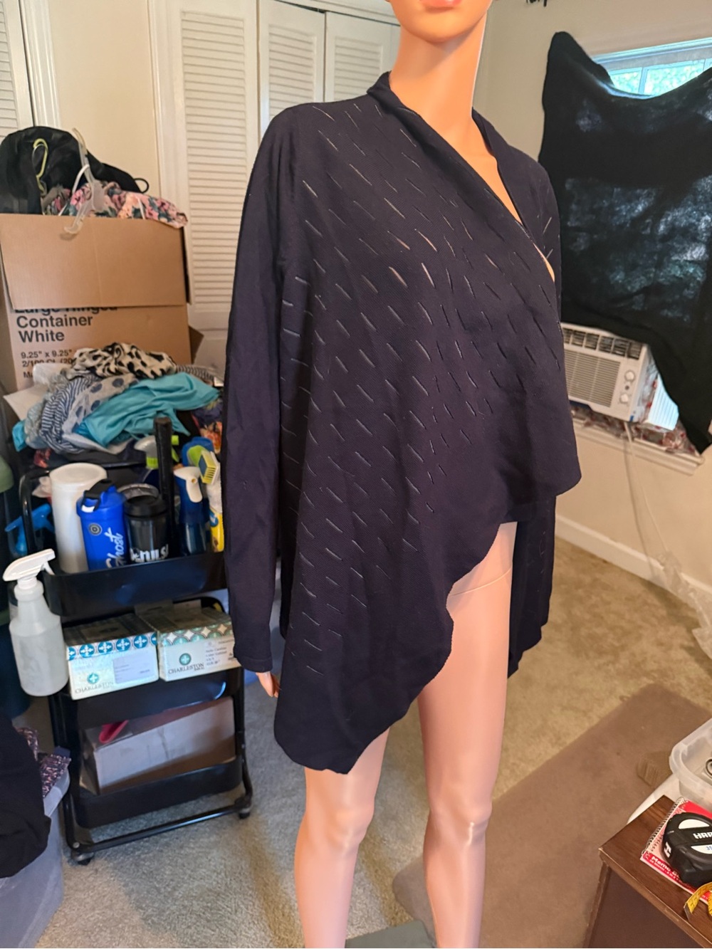 NWOT Black and Striped Asymmetrical Oversized Elie Tahari Cardigan